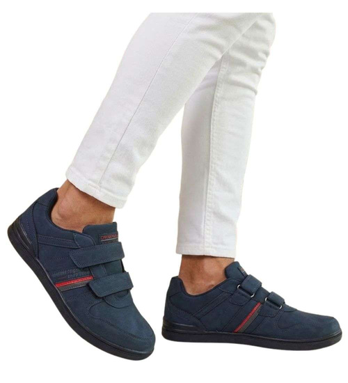 Granatowe męskie buty sportowe na rzepy /A3-2 18679 T484/