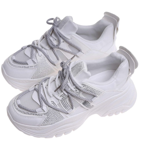 Białe damskie buty sportowe na platformie /F7-3 18192 T203/