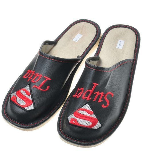 Super Tata- skórzane kapcie na prezent /C7-1 7847 S199/