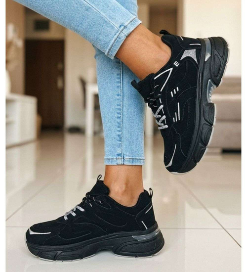 Czarne buty sportowe sneakersy na grubej podeszwie /E7-1 18829 W391/