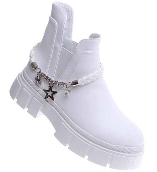Białe damskie botki sztyblety na platformie /F9-3 14904 S336/