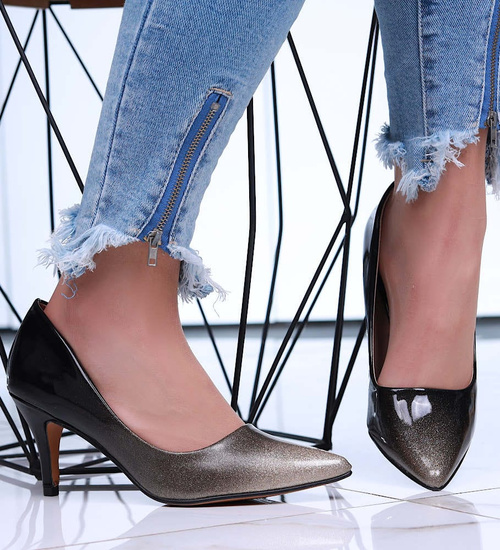 Czarno złote klasyczne szpilki damskie /G8-2 16083 T154