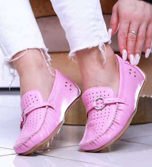 Różowe ażurowe półbuty mokasyny /F4-2 14038 T035/ Różowe ażurowe półbuty mokasyny /F4-2 14038 T035/