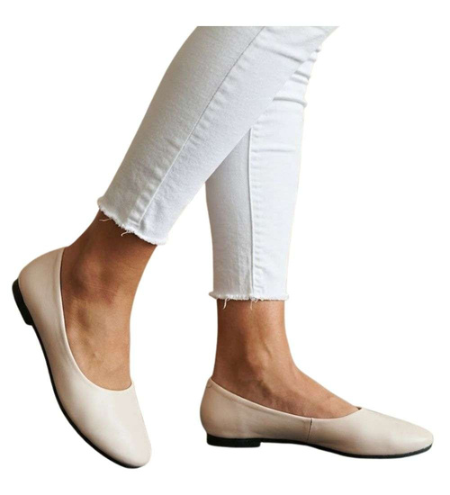 Klasyczne beżowe balerinki damskie ze szpicem /D5-1 14613 T142/