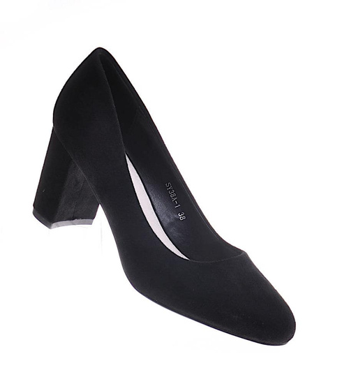 Czarne zamszowe czółenka damskie na słupku /E7-2 12276 T298/