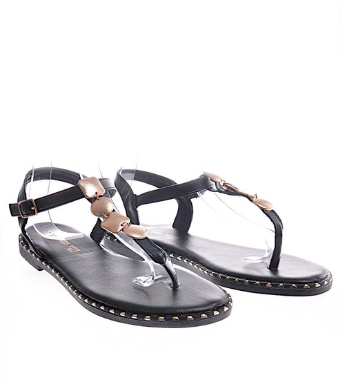 Czarne sandały japonki na płaskim obcasie /C2-3 12016 T495/