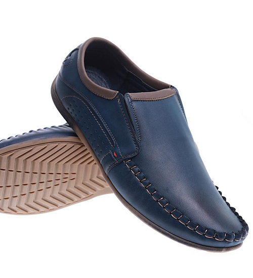 Wkładane męskie granatowe półbuty mokasyny /F8-3 15733 T389/