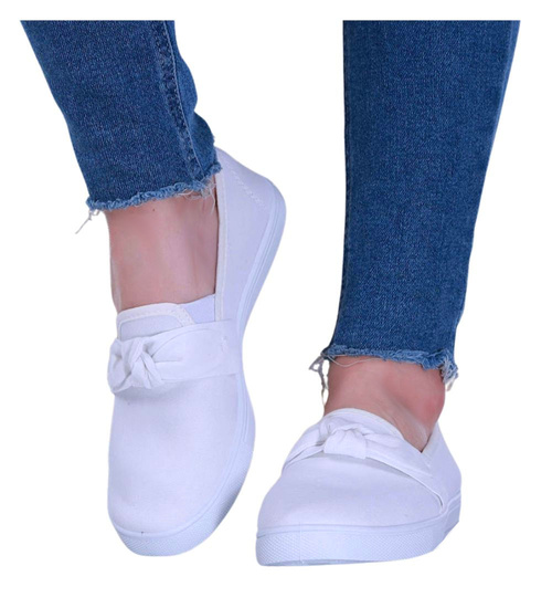 Białe materiałowe tenisówki slip on /C3-1 14127 S171/