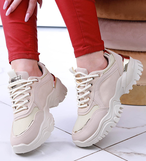 Wiązane sportowe buty damskie beżowe /A5-3 13731 T598/