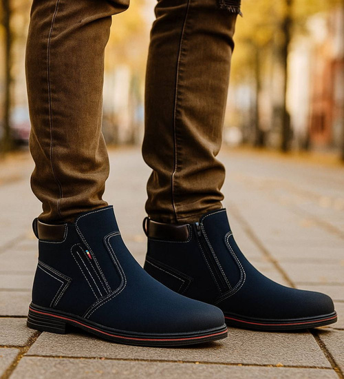 Granatowe ocieplane botki męskie z suwakiem /G7-2 18456 T5/