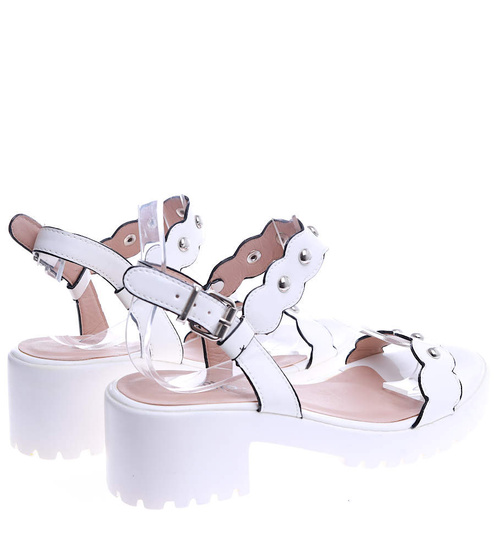 Białe damskie sandały na klocku /H2-B1-2 14189 T110/