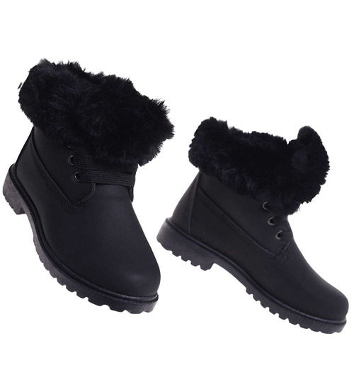 Czarne dziewczęce trapery z futerkiem /D9-2 12735 T492 +H2/