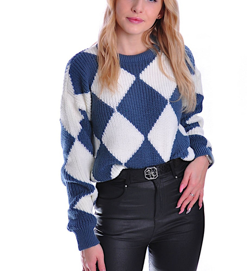 Gruby granatowo biały sweter damski /A6-1 UB440 U1391/