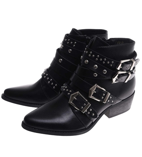 Czarne botki kowbojki z ćwiekami /D3-3 9348 S290/