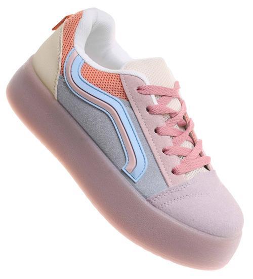 Wiązane trampki damskie na platformie Fioletowe /D4-1 17882 T489/