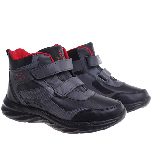 Ocieplane półbuty na rzepy Czarno czerwony /A8-2 18361 T285/