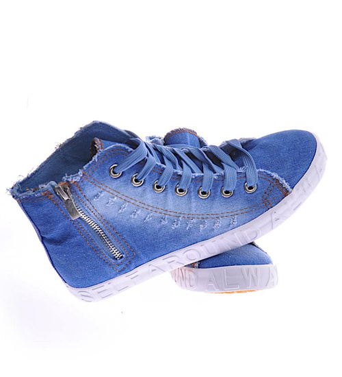 Jeansowe trampki z wysoką cholewką niebieskie /A3-2 12442 T296/