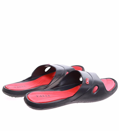 Czarno czerwone plażowe klapki damskie /E8-1 16636S184/