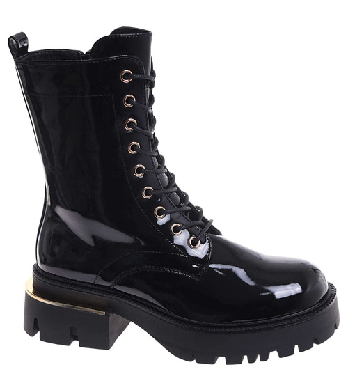 Lśniące botki glany w rockowym stylu Czarne /A2-1 18547 G388/