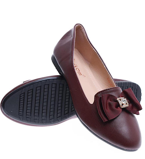 Bordowe klasyczne balerinki z kokardką /G4-2 15825 T144/