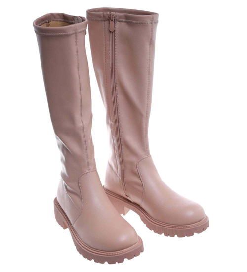 Kozaki damskie z suwakiem Khaki /A5-1 18153 T397/