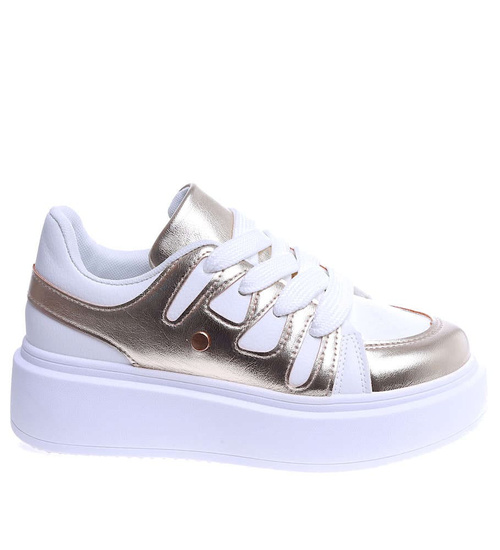 Biało złote damskie trampki na platformie /G3-3 14730 T565/