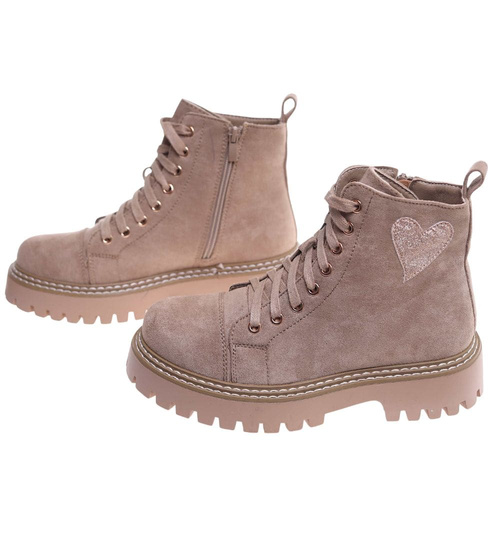 Sznurowane botki trapery na platformie Khaki /G5-2 18246 W437/