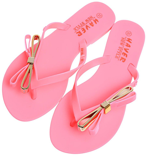 Pomarańczowe klapki japonki z kokardą /D7-2 16262 T085/