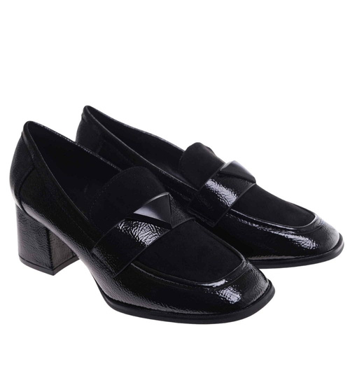 Czarne czółenka na grubym obcasie /G1-2 18235 W206/