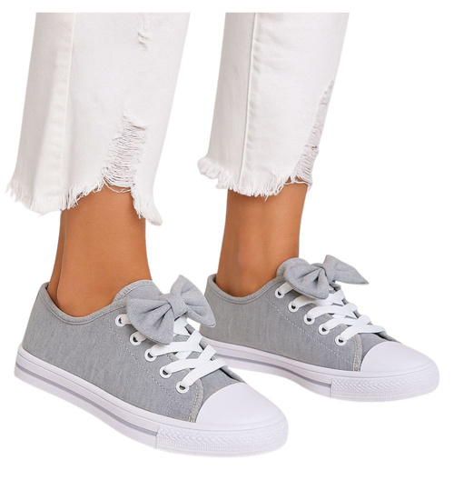 Szare dziewczęce trampki z kokardą /B5-2 16783 T184/