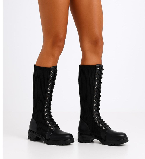 Wysokie czarne damskie glany trapery /D9-3 18086 T432/