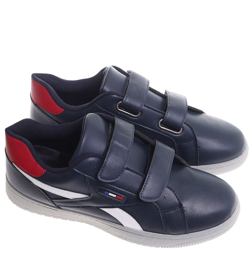 Wygodne granatowe trampki męskie na rzepy /A9-1 17779 T287/