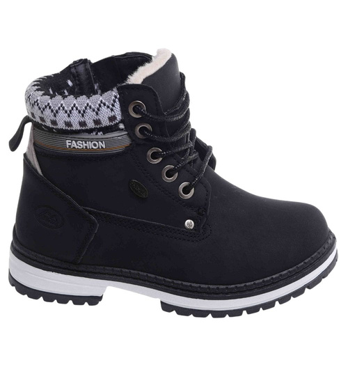 Ocieplane czarne botki trapery dziewczęce /C1-3 18293 T384/