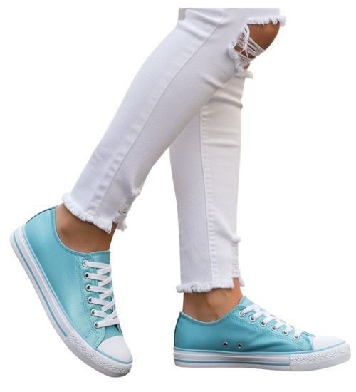 Wiązane niebieskie trampki damskie /D7-3 16400 G168/