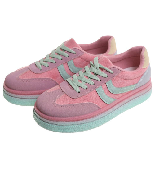 Różowe wiązane sneakersy buty sportowe /B1-2 17888 T688