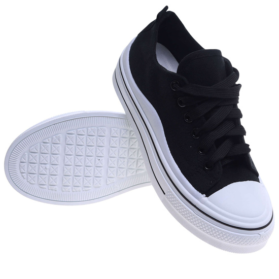 Czarne sznurowane trampki damskie na platformie /A10-2 17214 G185/