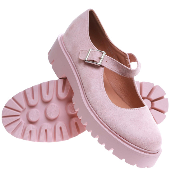 Różowe półbuty damskie z paskiem /A7-1 17451 W182/