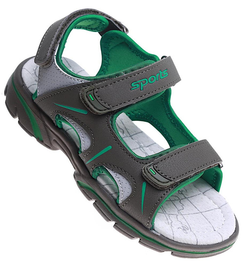 Szaro zielone sandały chłopięce na rzepy /B4-2 16033 T187/