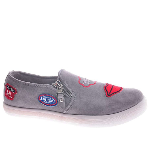 Zamszowe szare trampki slip on z ustami /G12-3 11961 S196/