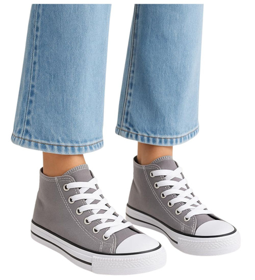 Wysokie dziewczęce trampki z tkaniny Szare /D5-2 14263 T85-5/