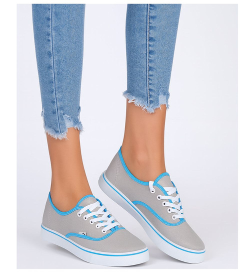 Sznurowane szare trampki damskie /F8-1 8249 T098/