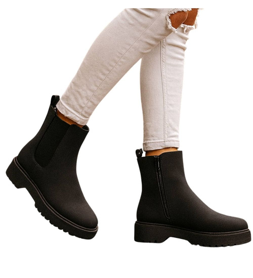 Czarne matowe dziewczęce botki ocieplane /G11-3 18376 T188/