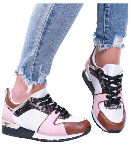 Sznurowane biało różowe buty sportowe /D9-3 15773 T283/