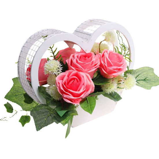 Kompozycja kwiatowa- różowe róże w białym sercu /Komp112 P328/