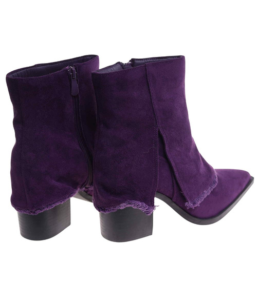 Fioletowe botki damskie na obcasie słupku /G2-2 18218 W234/