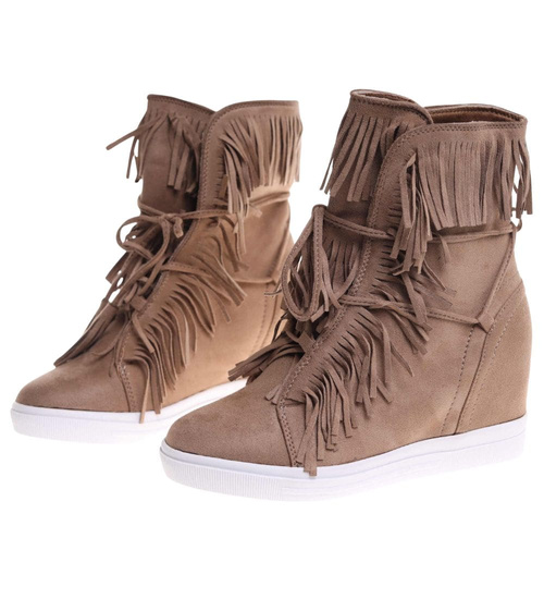 Brązowe trampki damskie na ukrytym koturnie /G12-3 18482 T292/