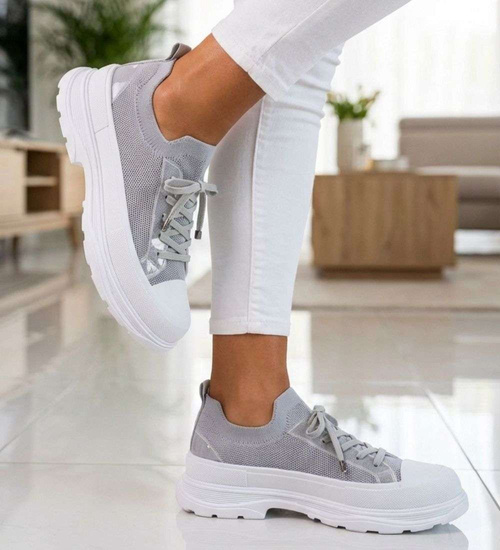 Szare trampki na platformie wsuwane /E10-3 18723 T7/