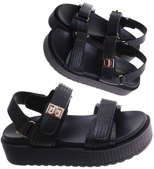 Czarne sandały damskie na platformie /B6-1 17683 G381/