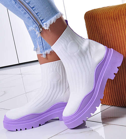 Damskie botki na grubej podeszwie White/Purple /G5-2 12391 T490/ Damskie botki na grubej podeszwie White/Purple /G5-2 12391 T490/
