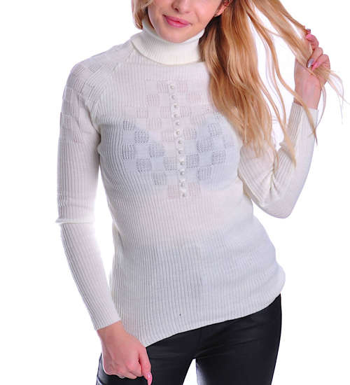 Damski golf z guziczkami Ecru /D1-1 UB383 T197/